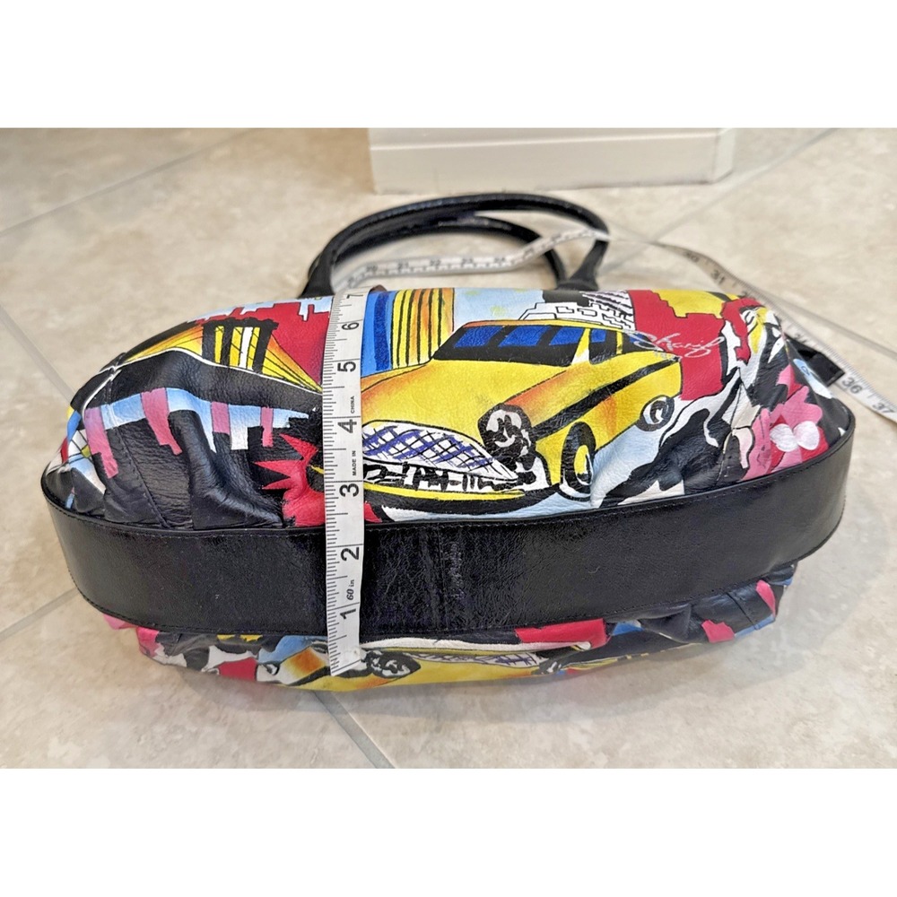 Sharif Artistic Expressions Hand Painted Genuine Leather Handbag Purse NYC Scape - Picture 7 of 12